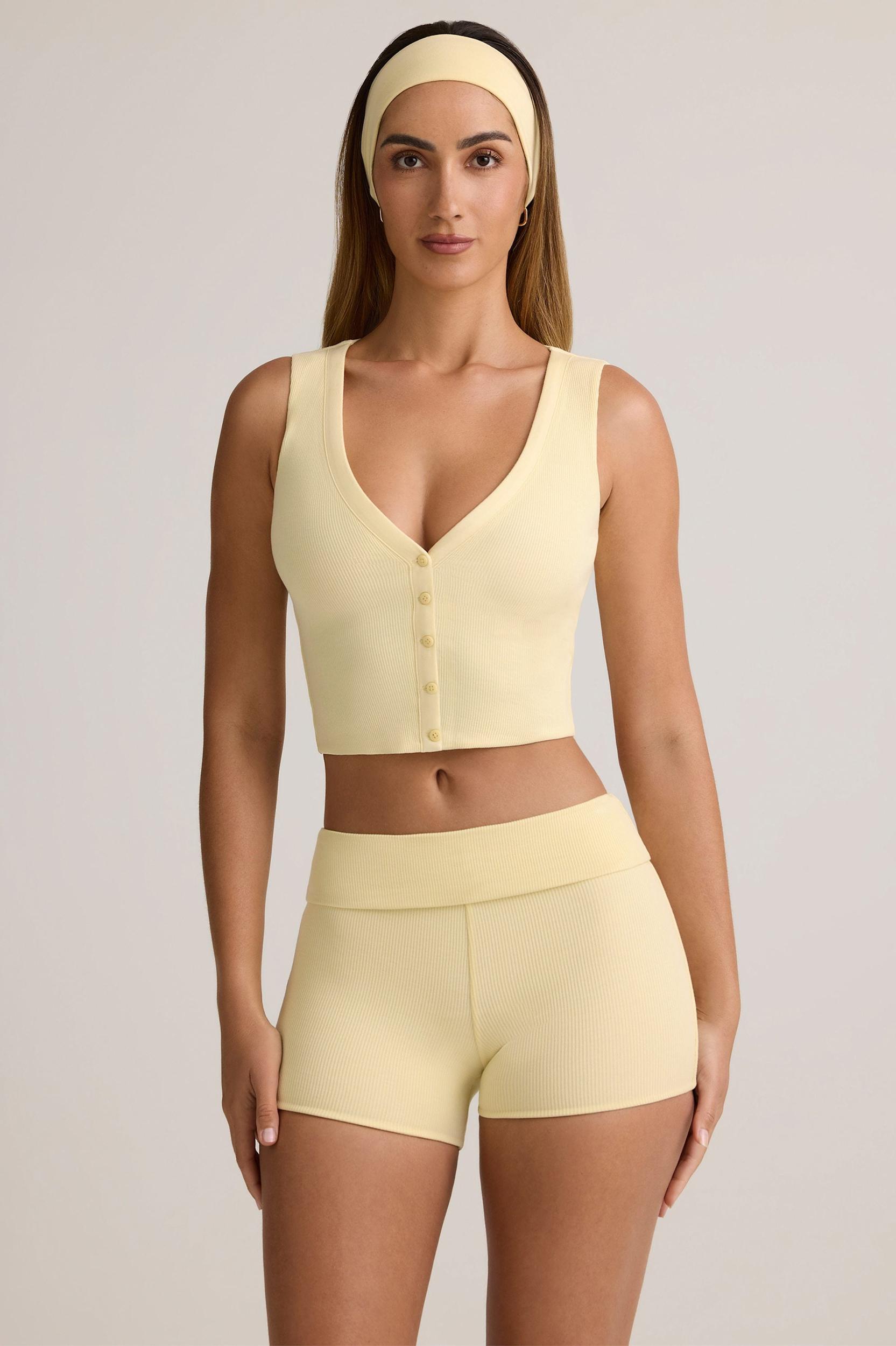 Modal Ribbed Button-Up Vest Top in ButterCream Yellow Product Image