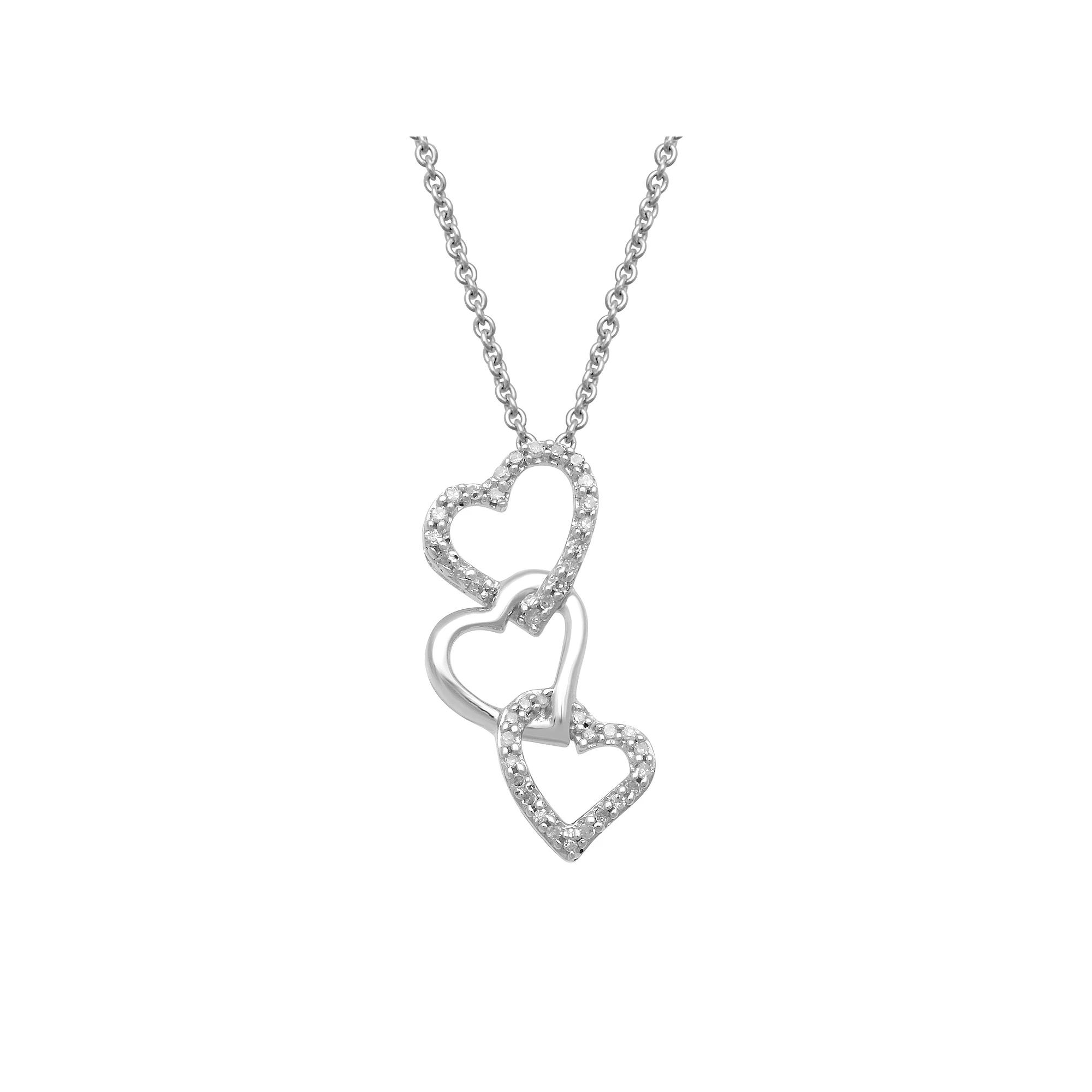 Sterling Silver 1/10 Carat T.W. Diamond 3-Heart Pendant Necklace, Women's, Size: 18" Product Image