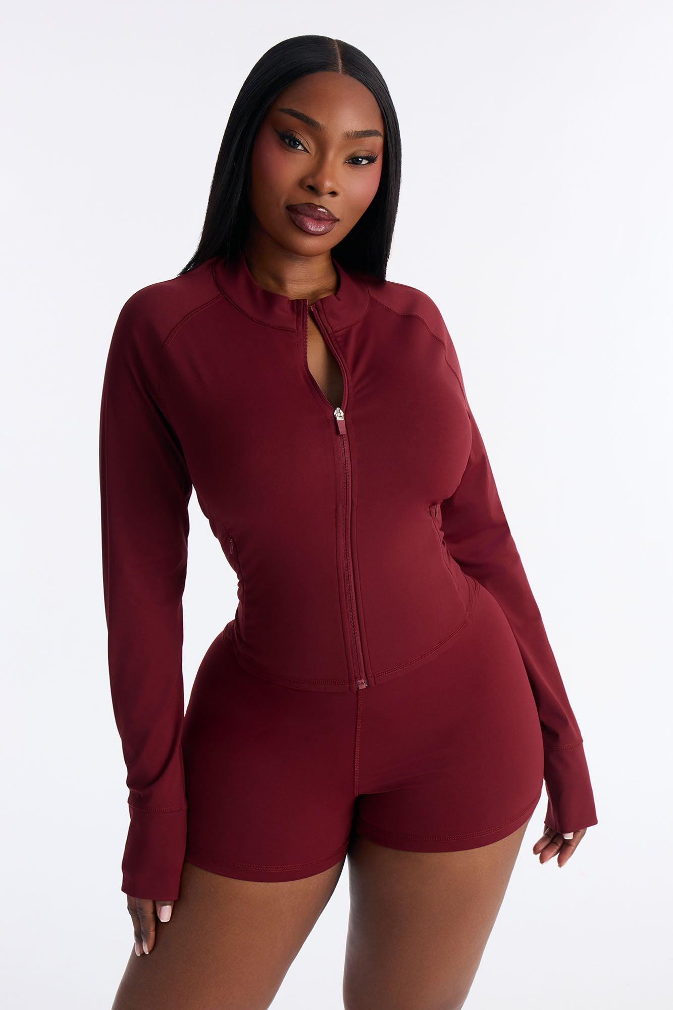 Sporty Vibe Biker Short Set - Burgundy Female Product Image