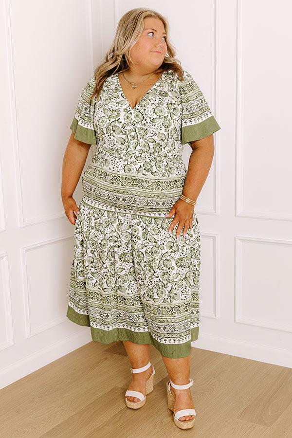 Bright Days Ahead Floral Midi Dress in Olive Curves Product Image