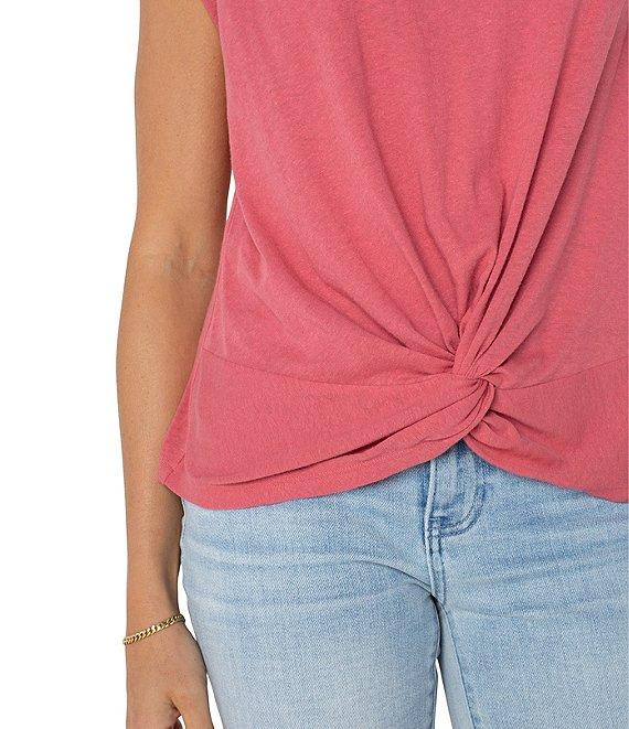 Liverpool Los Angeles Knit Boat Neck Short Flutter Sleeve Top Product Image