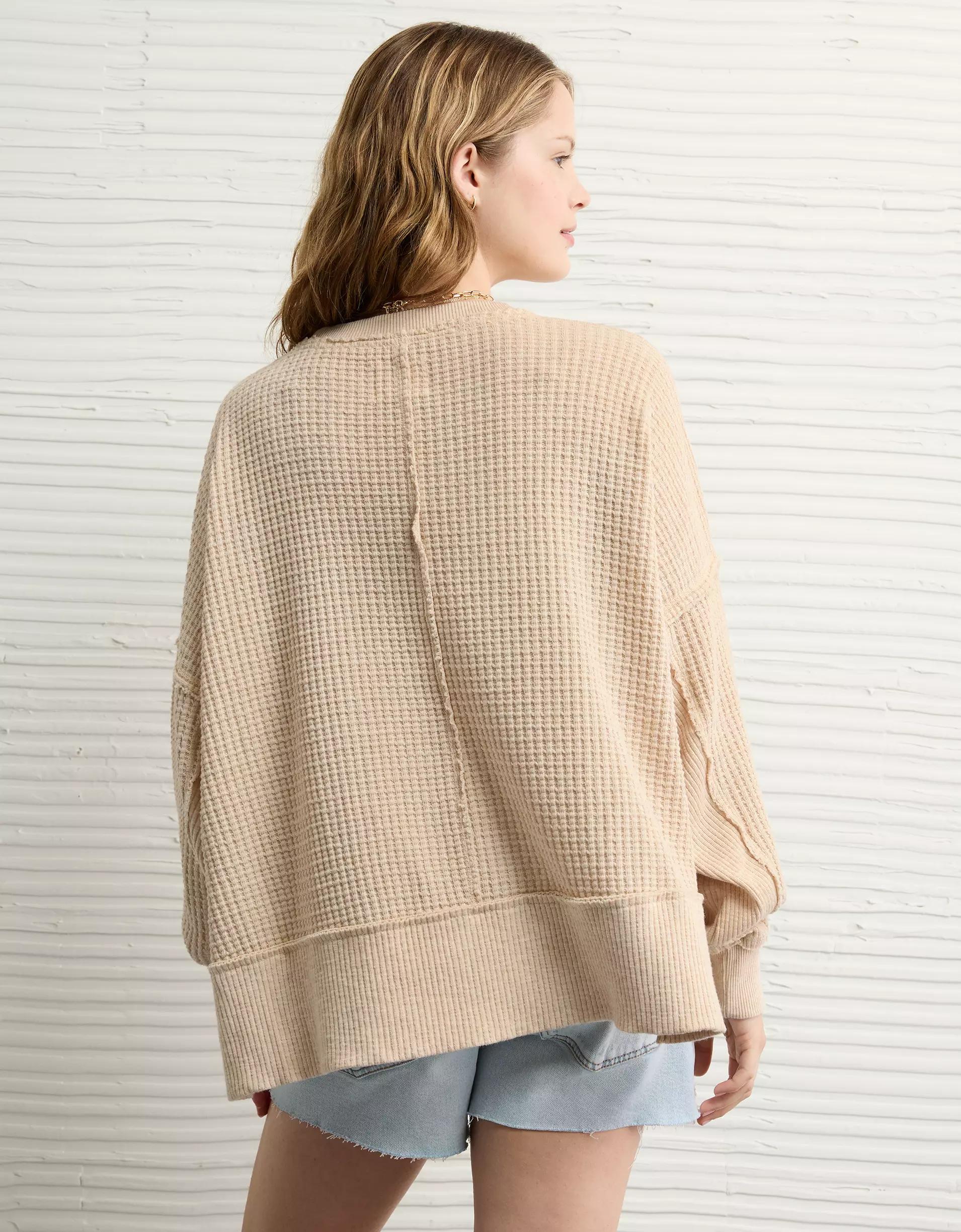 AE Big Hug Crew Neck Waffle Sweatshirt Product Image