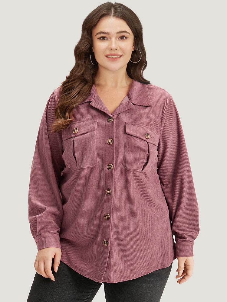 Plain Texture Pocket Button Through Shirt Collar Coat Female Product Image