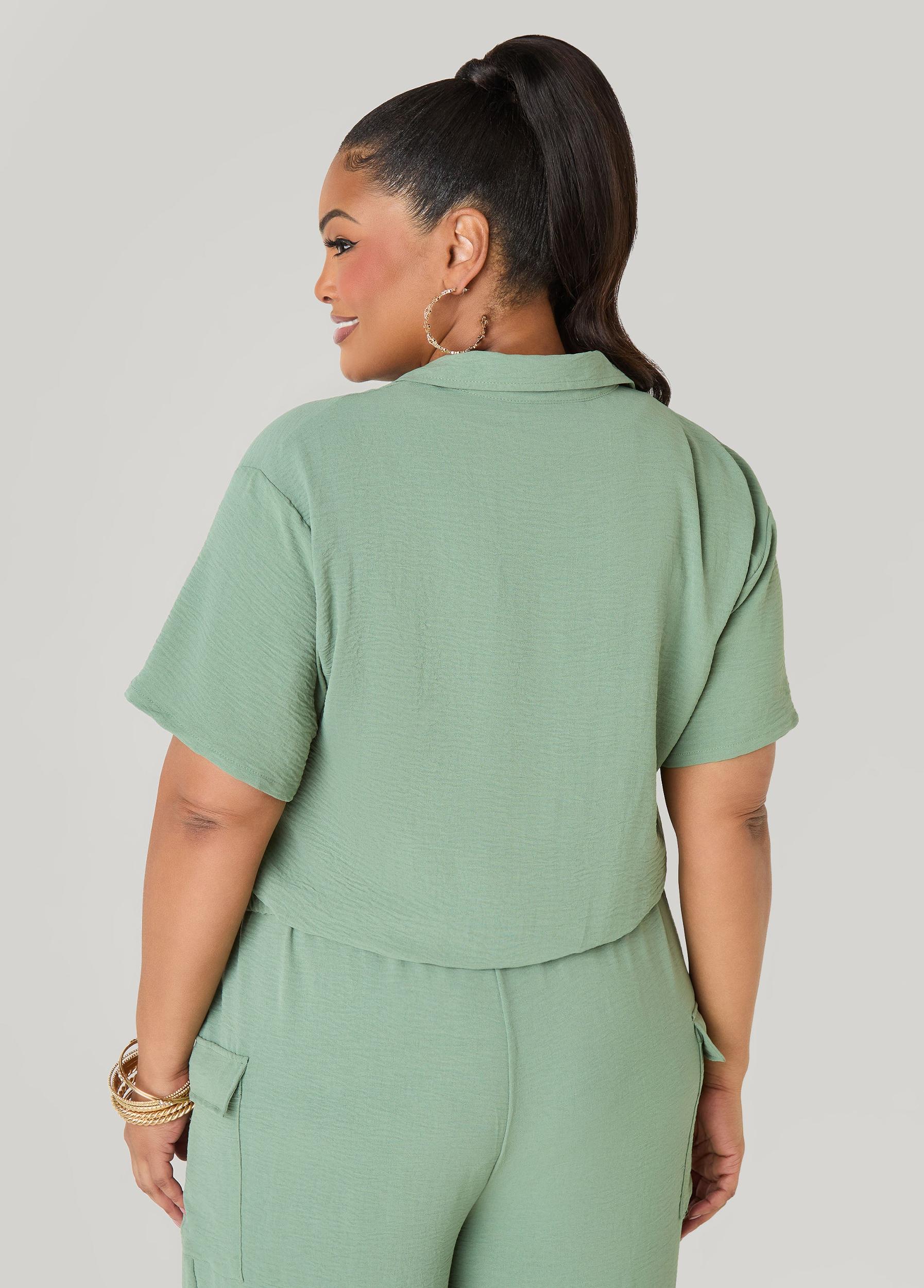 Drawstring Cropped Shirt Product Image