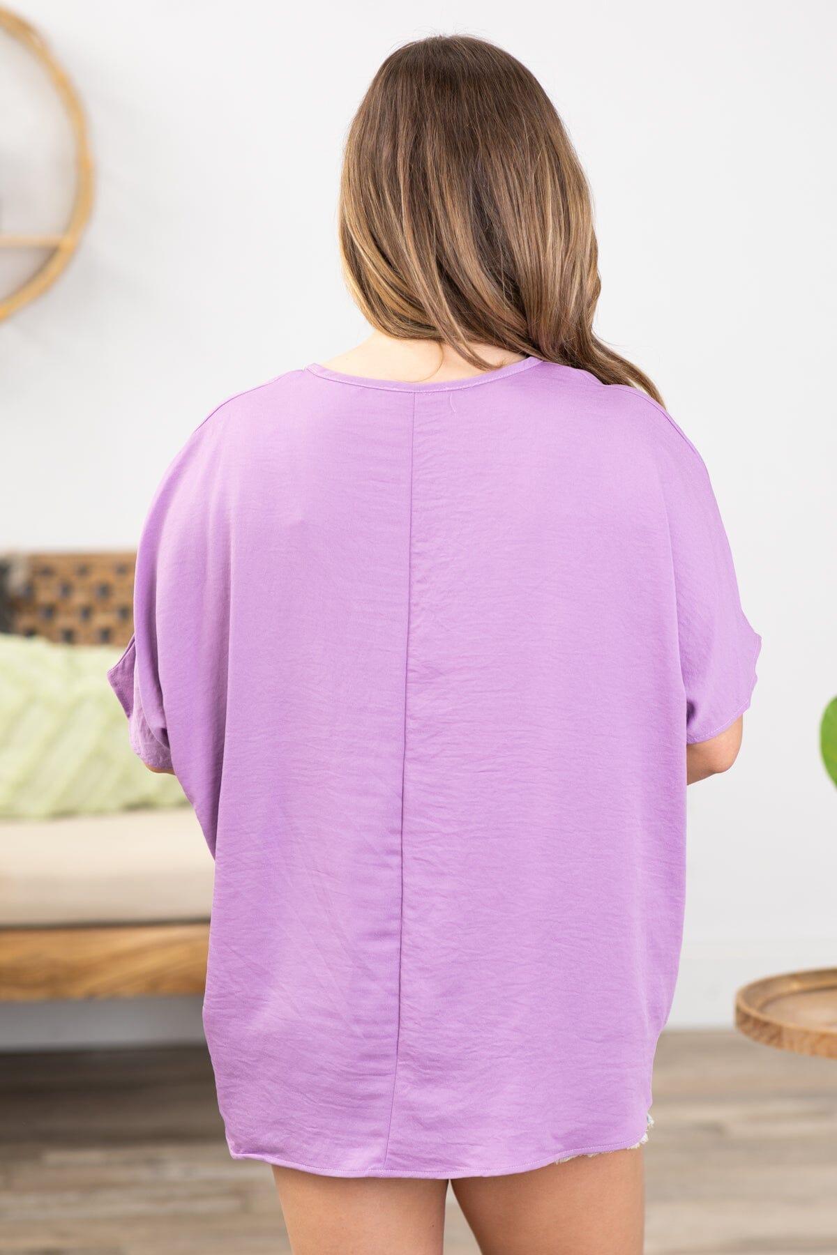Lavender V-Neck Top With Pocket Detail Product Image