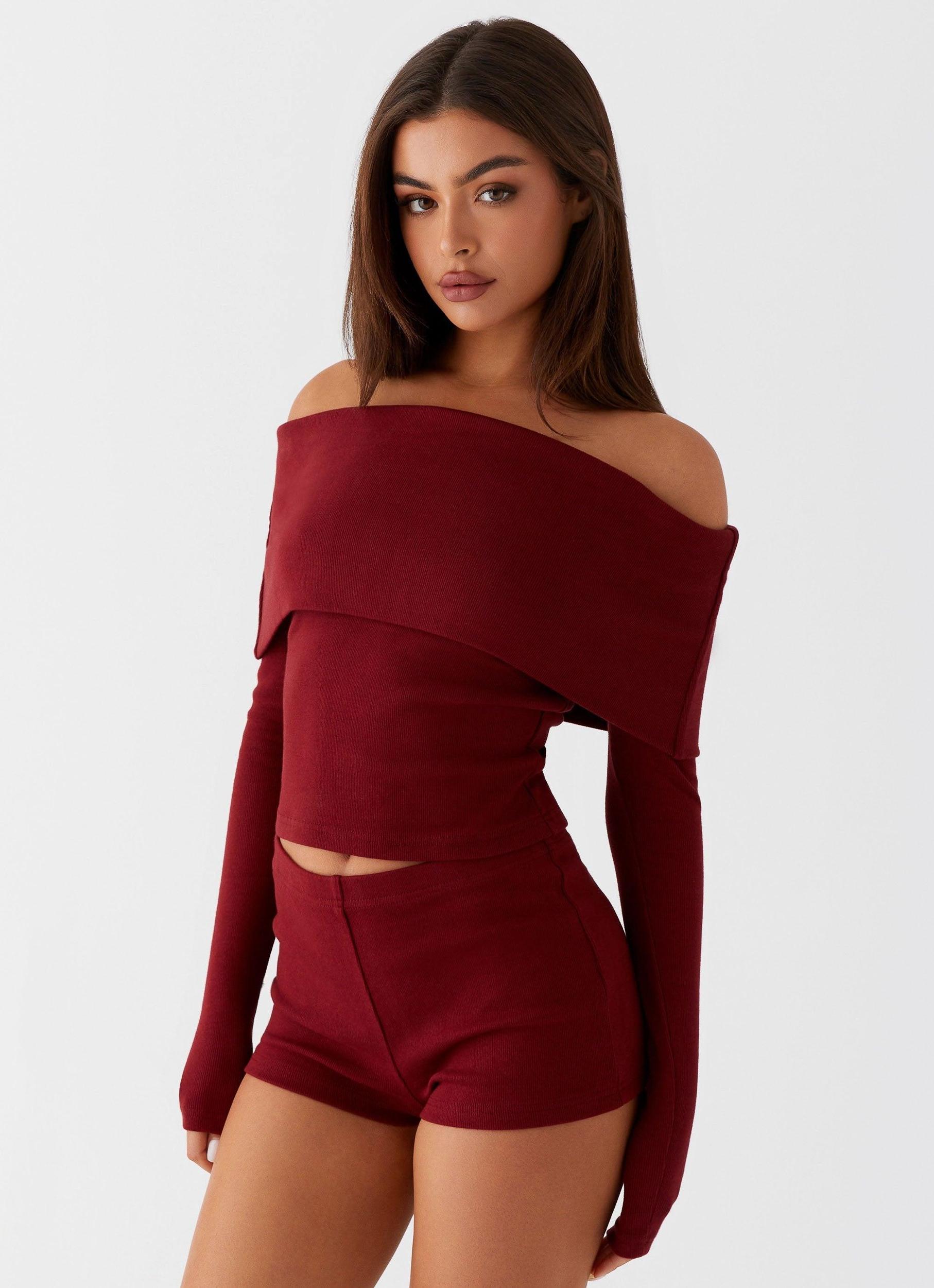 Spectate Long Sleeve Top - Maroon Product Image