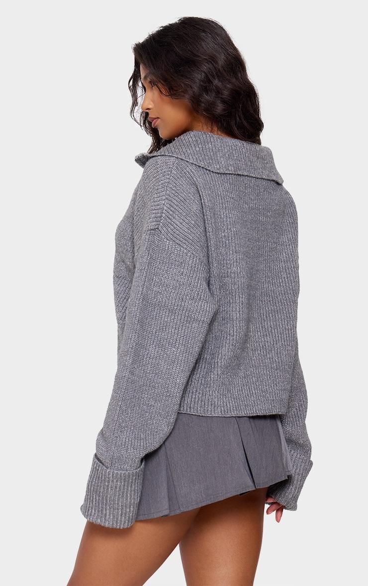 Charcoal Grey Marl Chunky Knit Half Zip Sweater Product Image