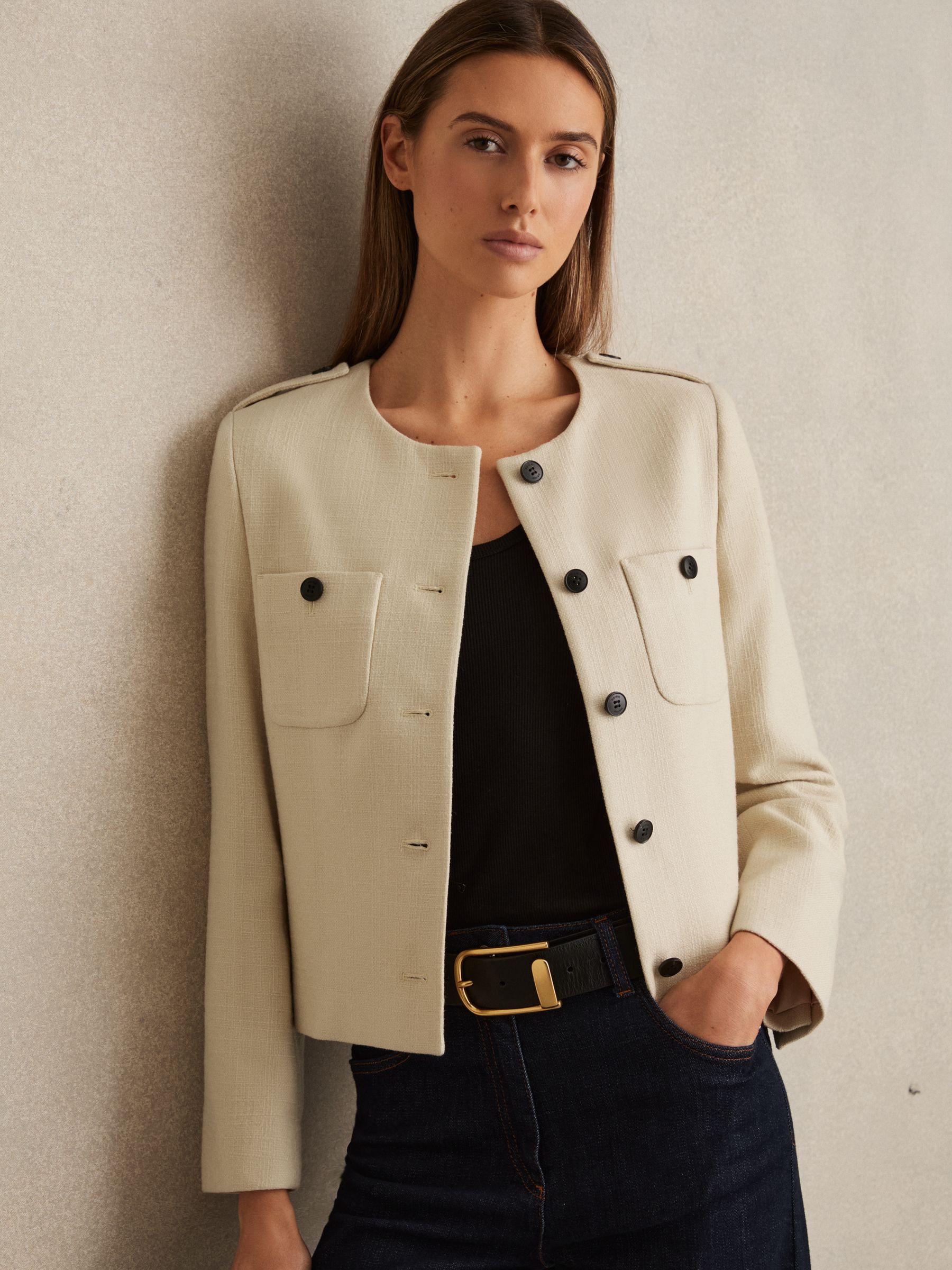 Wool Cropped Jacket in Cream Product Image