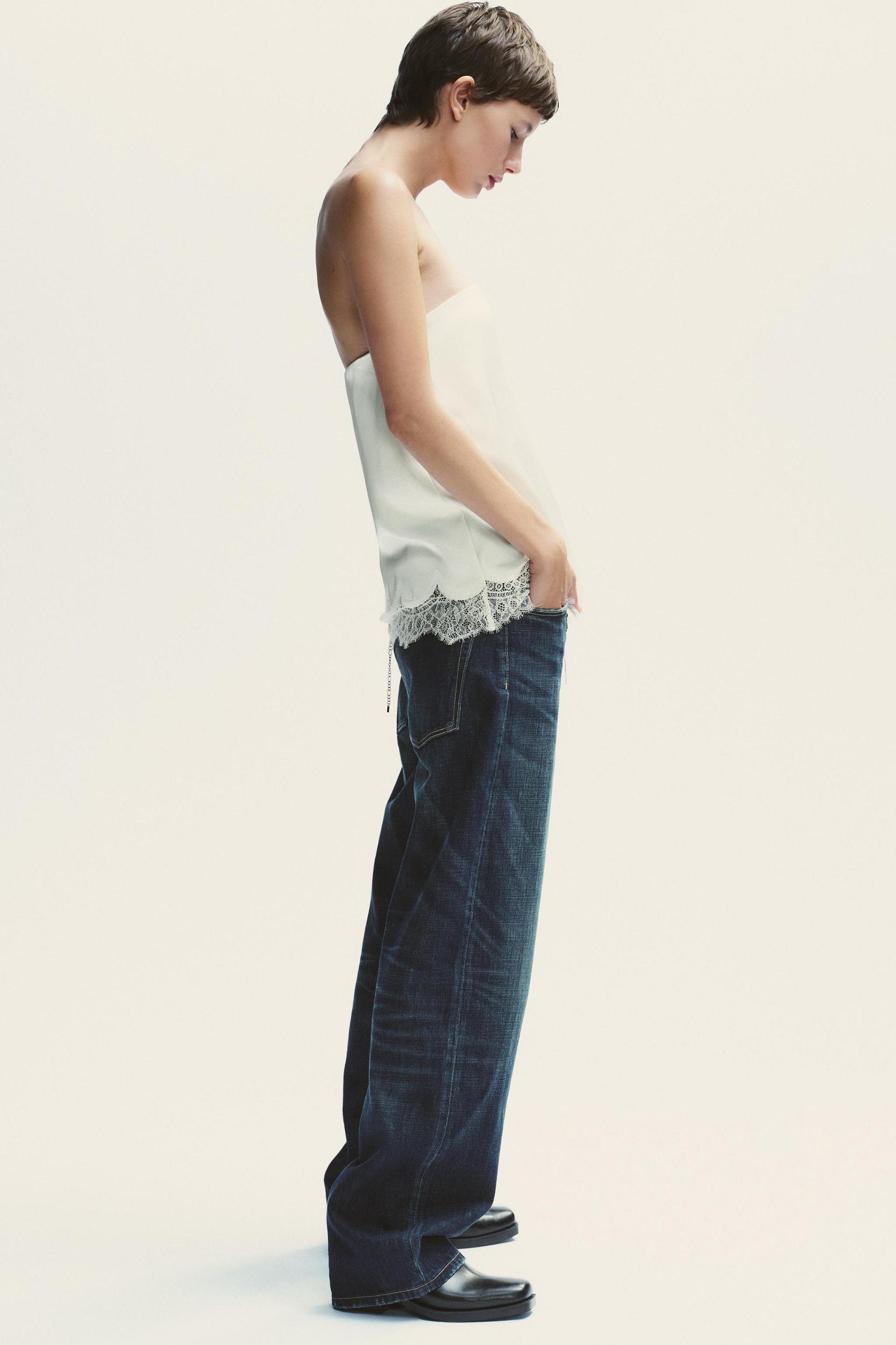 SATIN EFFECT LACE BUSTIER TOP Product Image