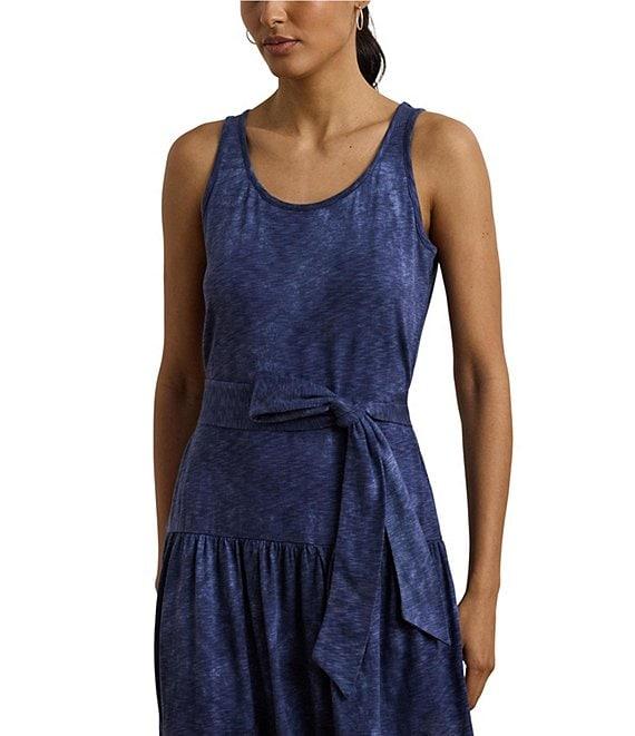 Lauren Ralph Lauren Cotton-Blend Jersey Tie Dye Scoop Neck Sleeveless Tiered Midi Dress Product Image