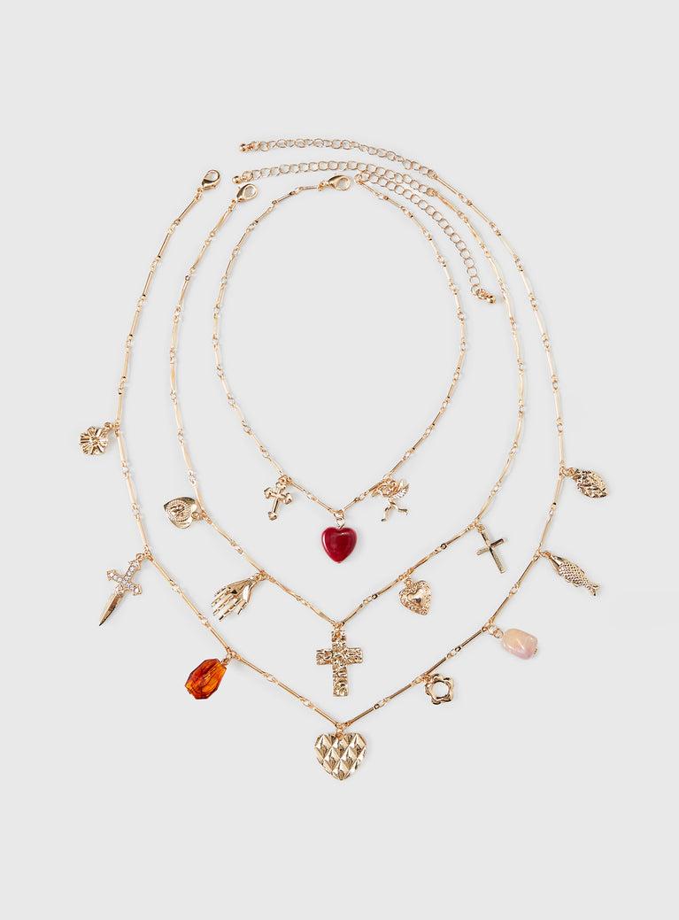 Kiss And Tell Layered Charm Necklace Gold Product Image