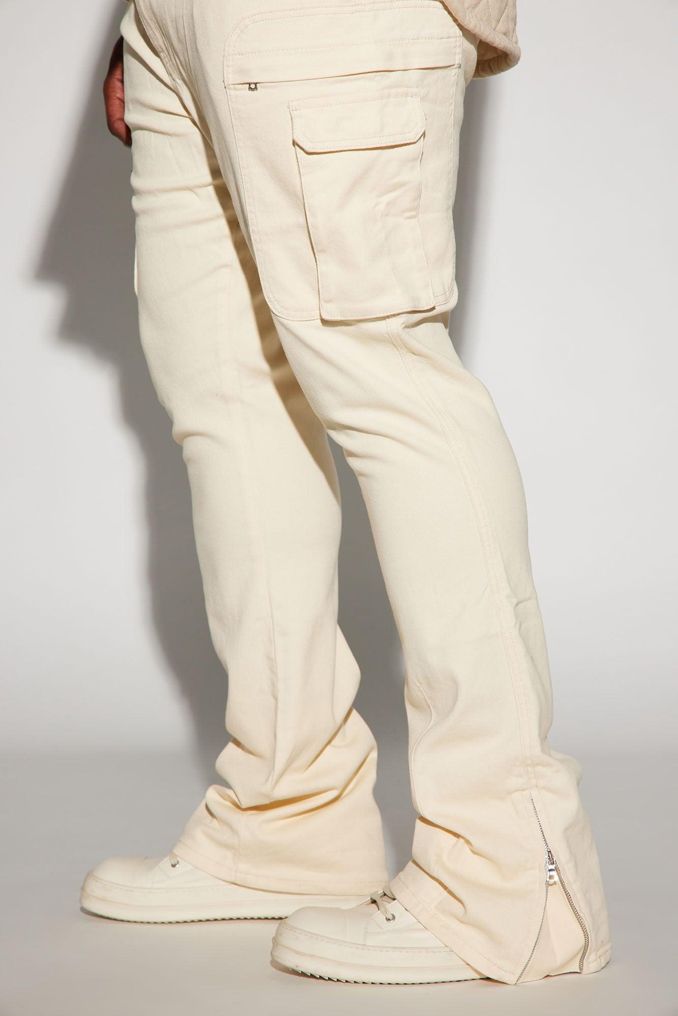 On A Good One Stacked Skinny Flare Jeans - Cream Product Image