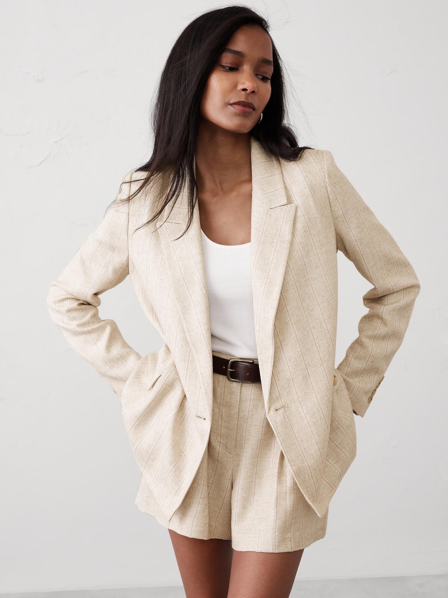 Linen-Blend Boyfriend Blazer Product Image