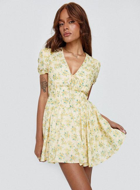 Ethelyn Mini Dress Yellow Floral Product Image