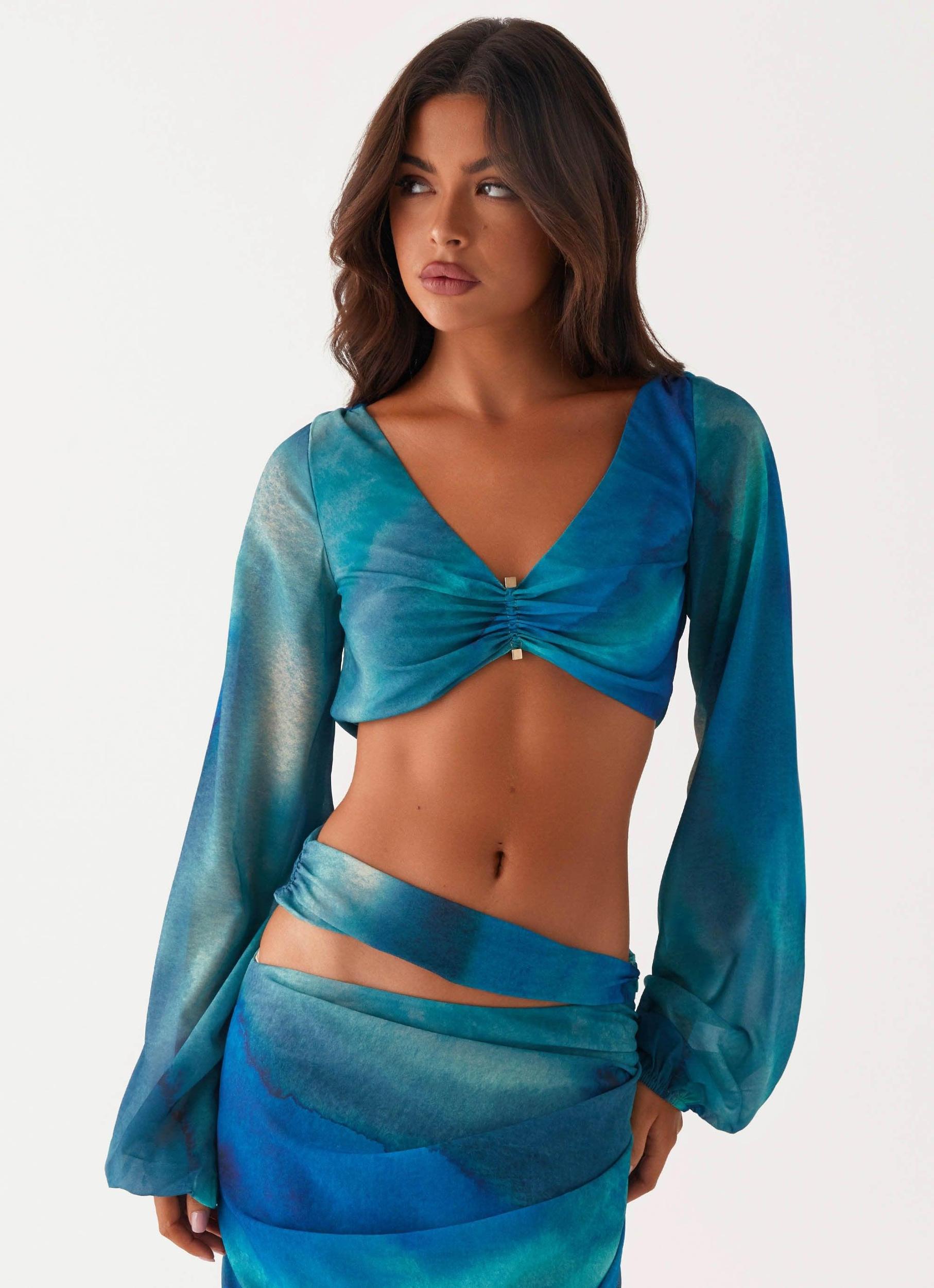 Austin Long Sleeve Top - Blue Tie Dye Product Image