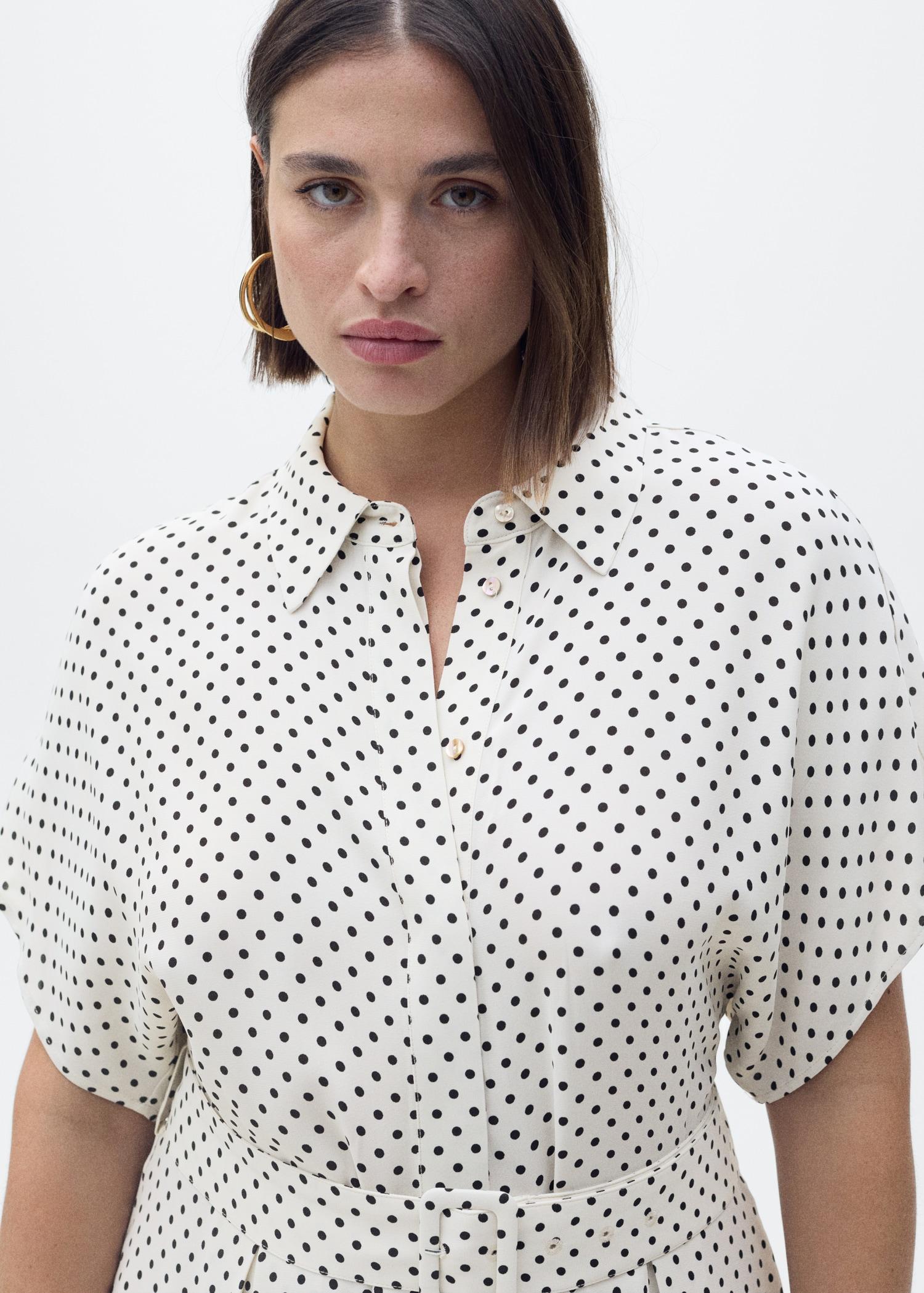 Polka-dot dress with belt - Women | MANGO USA Product Image