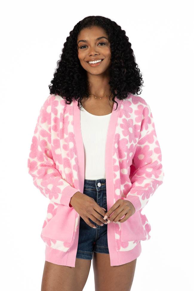 Better Believe It Pink Floral Print Terry Cloth Cardigan FINAL SALE Product Image