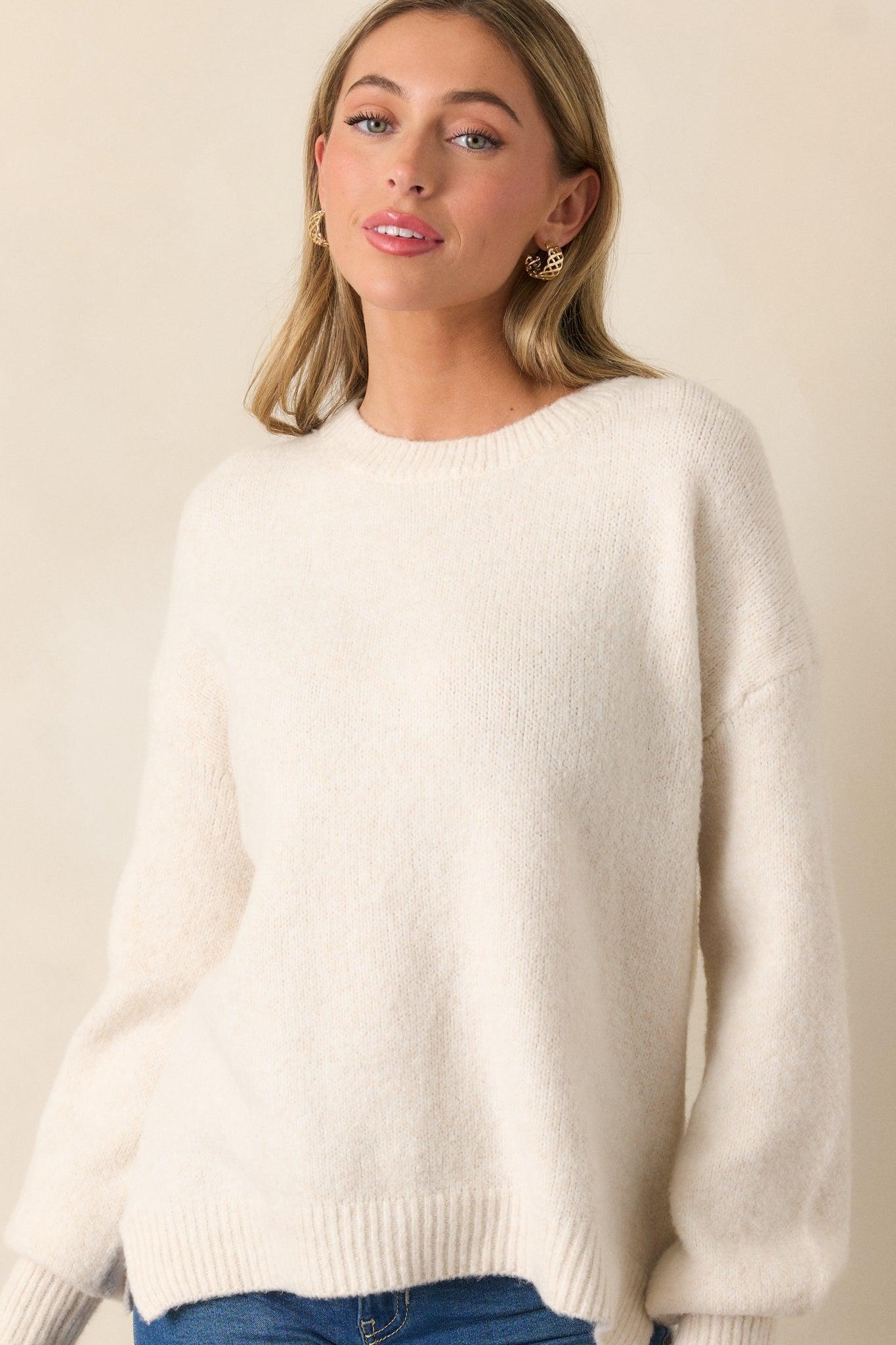 From Time To Time Oatmeal Pullover Sweater Product Image