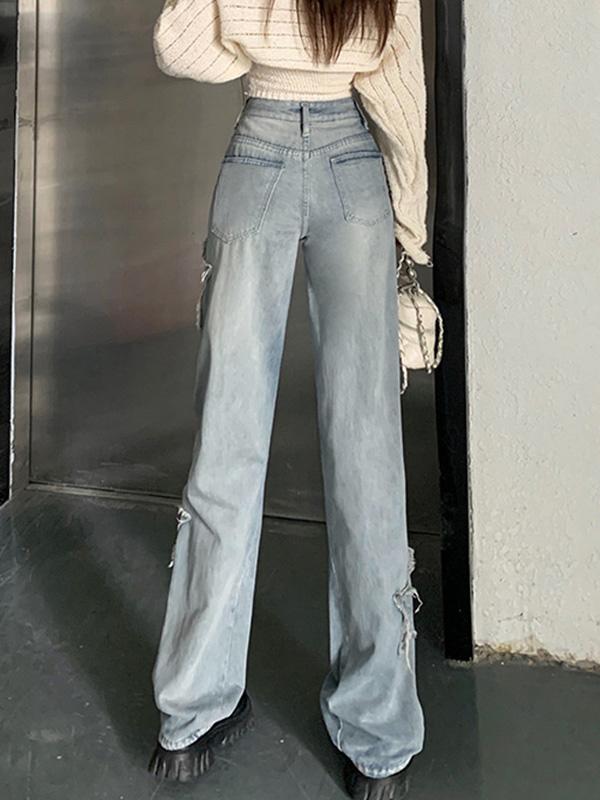 Vintage Distressed Star Patch Boyfriend Jeans Product Image