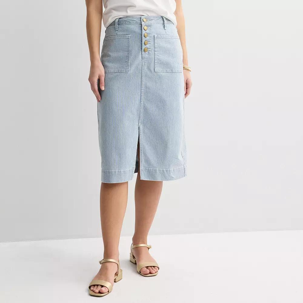 Women's Draper James Patch Pocket Denim Midi Skirt, Size: 2, Blue White Stripe Product Image