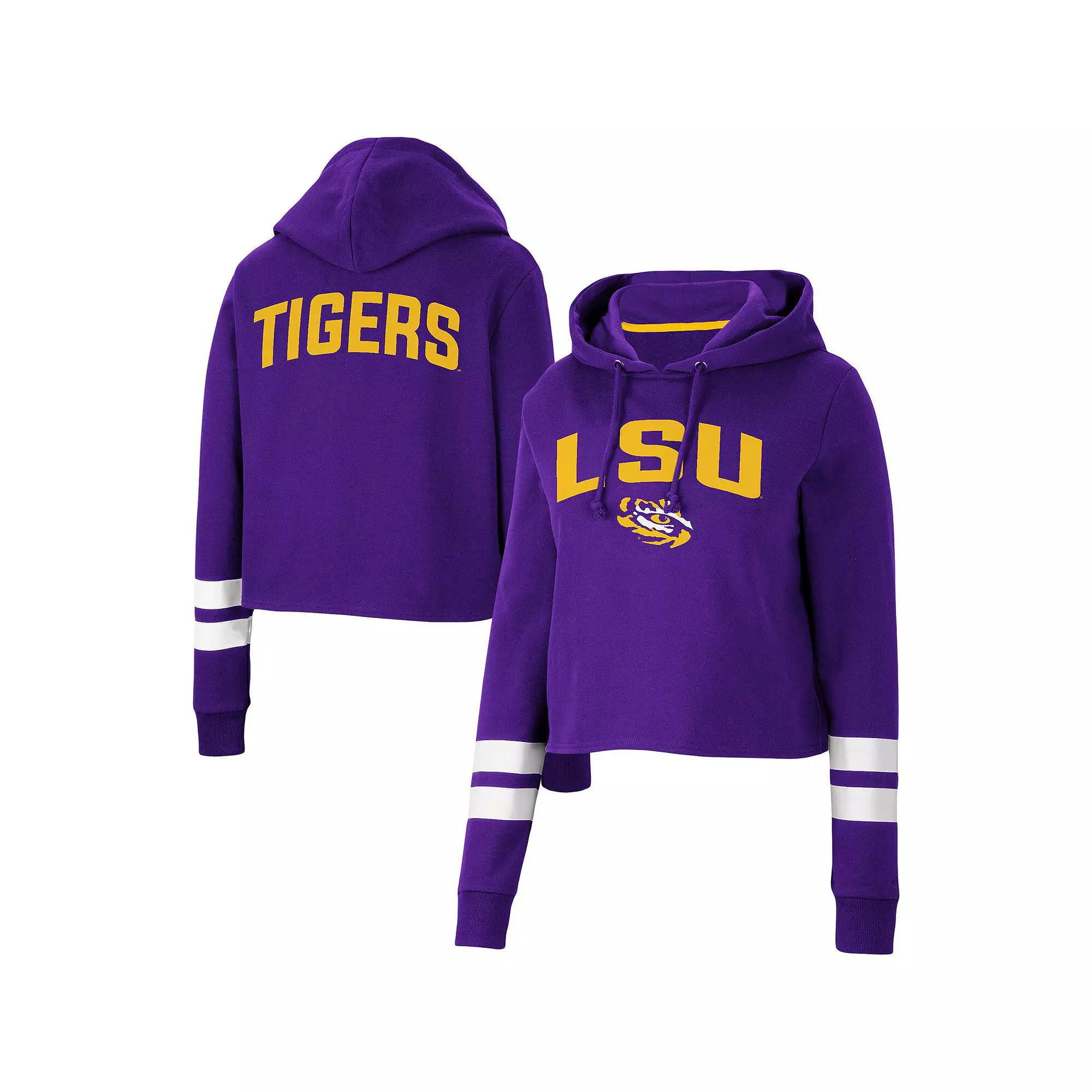 Women's Colosseum Purple LSU Tigers Throwback Stripe Cropped Pullover Hoodie, Size: 2XL Product Image