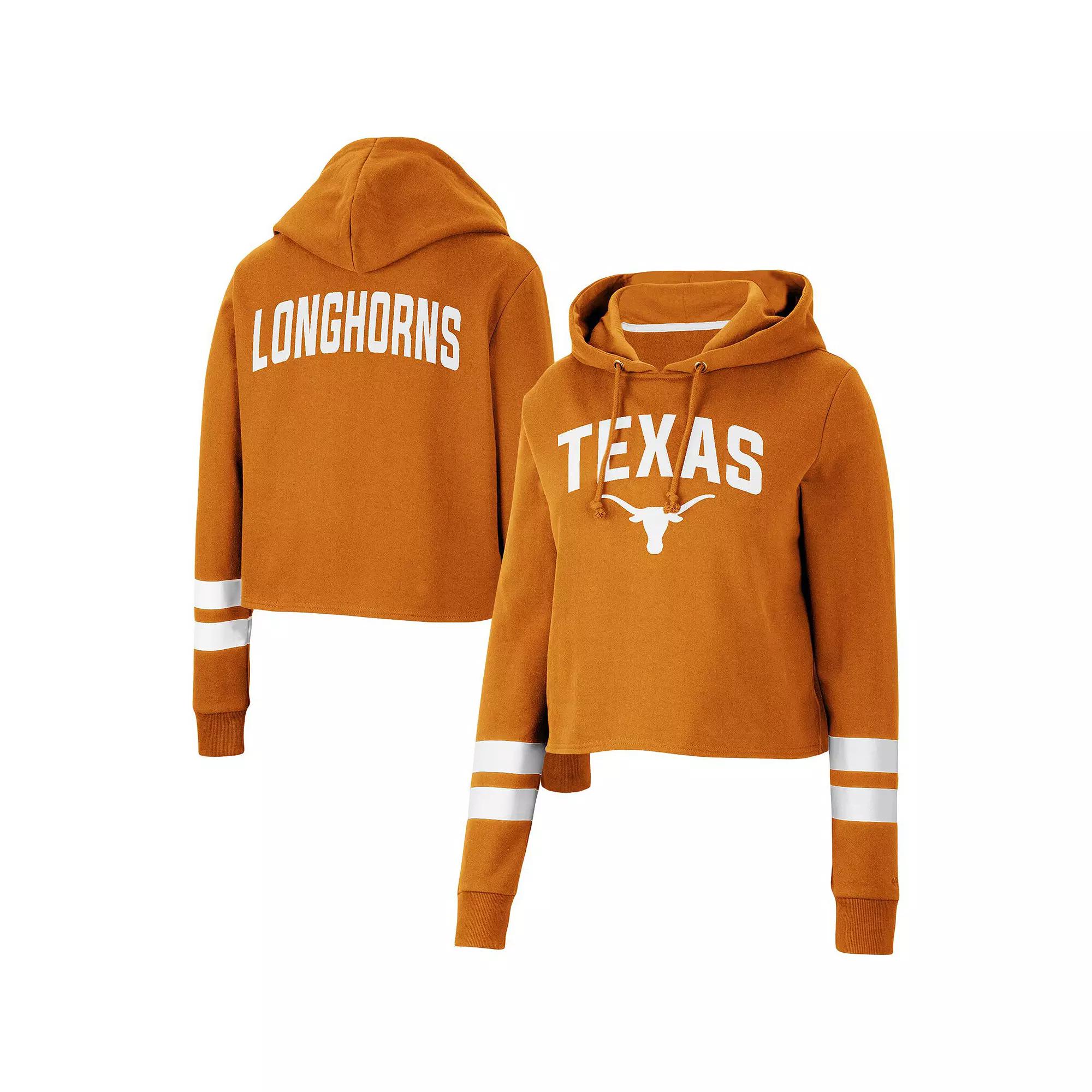Women's Colosseum Texas Orange Texas Longhorns Throwback Stripe Cropped Pullover Hoodie,  Product Image