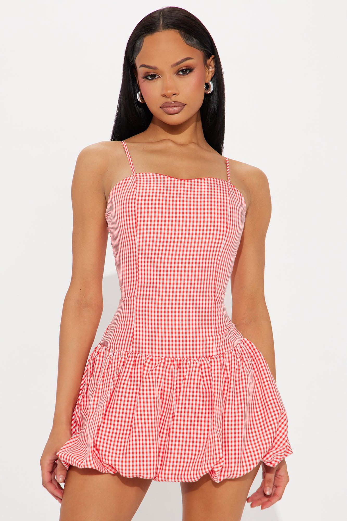 Gina Gingham Bubble Mini Dress - Red Product Image