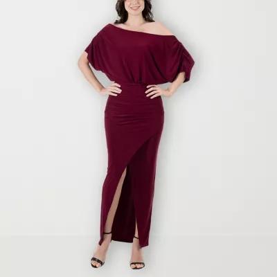 Women's 24Seven Comfort Apparel Long Sleeve Wide Boatneck Side Slit Maxi Dress,  Product Image