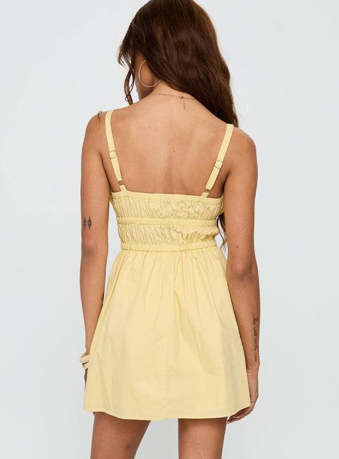 Viviette Ruched Mini Dress Lemon Product Image