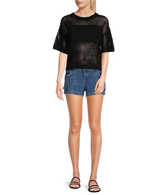 Double Zero Short Sleeve Open Knit Top Product Image