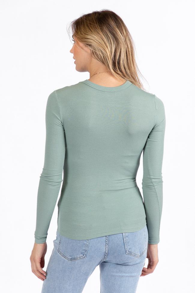 Make Your Choice Sage Ribbed Long Sleeve Tee FINAL SALE Product Image