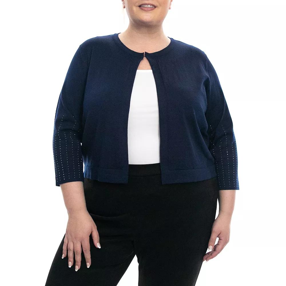 Plus Size Nina Leonard Heat Seal Bolero, Women's, Size: 1XL, Blue Product Image