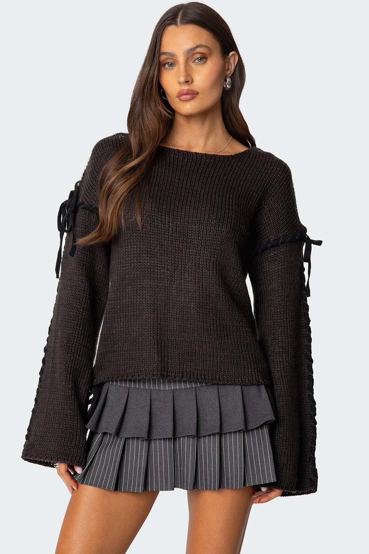 Amelia Lace Up Sleeve Sweater Product Image