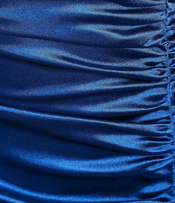 Honey and Rosie Spaghetti Strap V-Neck Ruched Satin Bodycon Dress Product Image