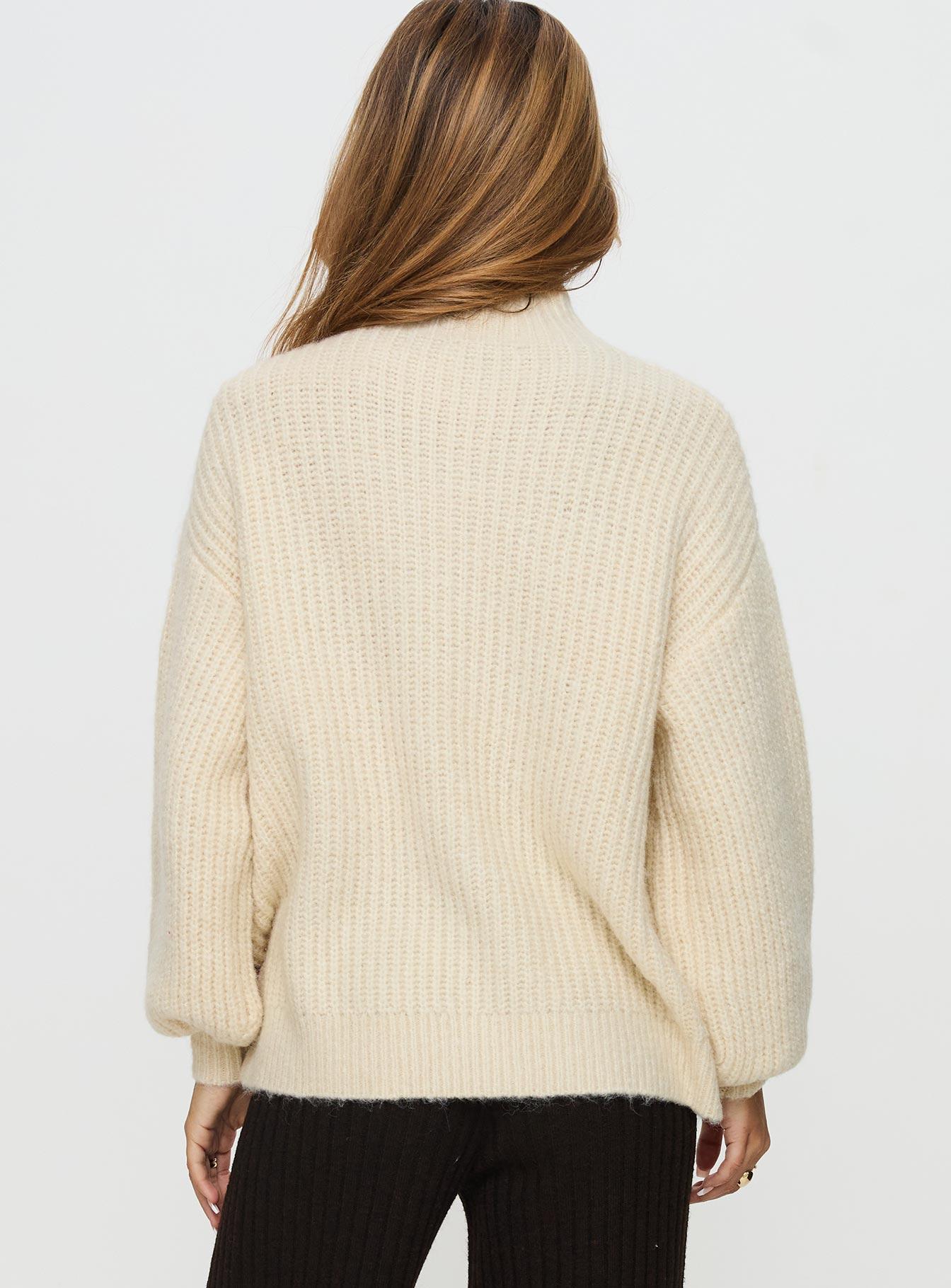 Wistfully Funnel Neck Knit Sweater Cream Product Image