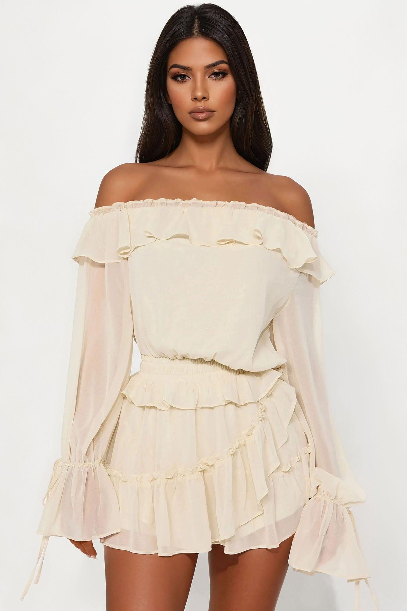 Love Story Long Sleeve Romper - Cream Female Product Image