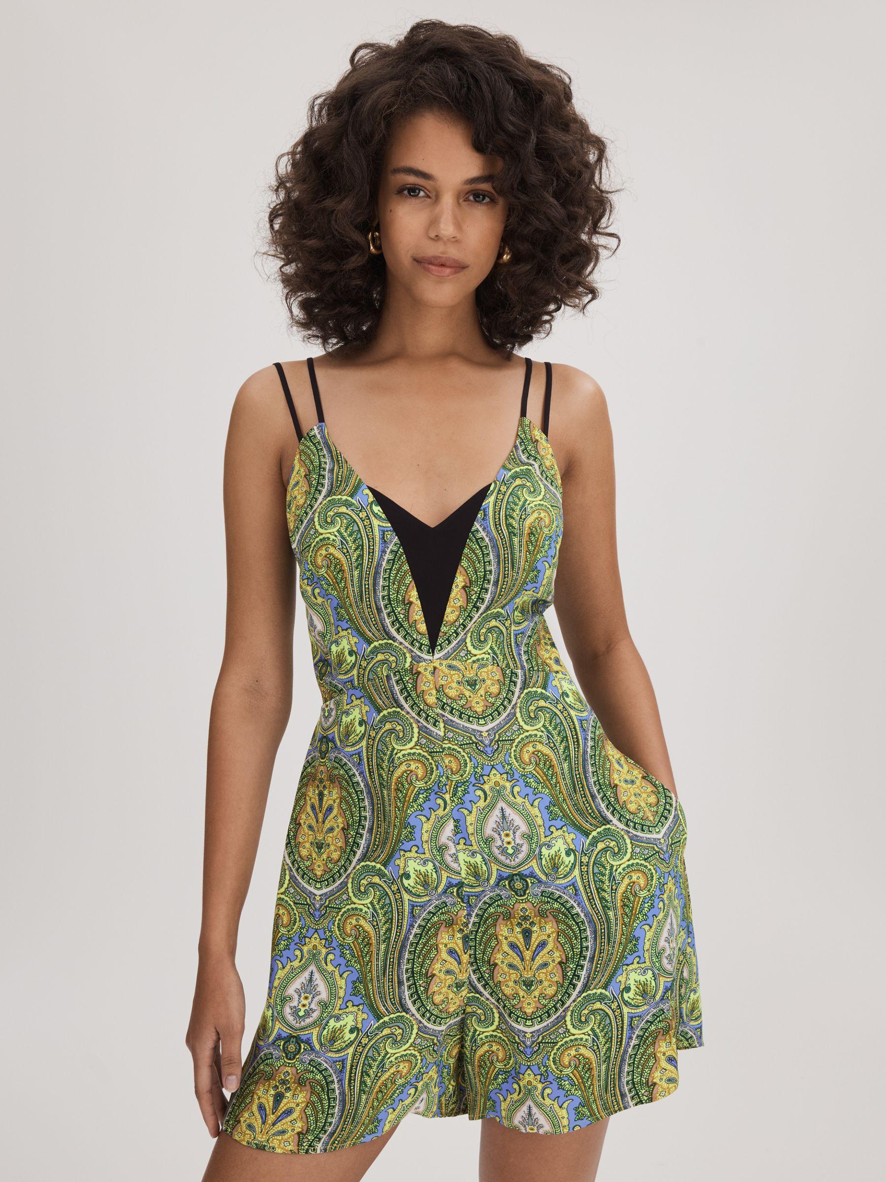 Florere Printed Dual Strap Playsuit in Lime/Green Product Image