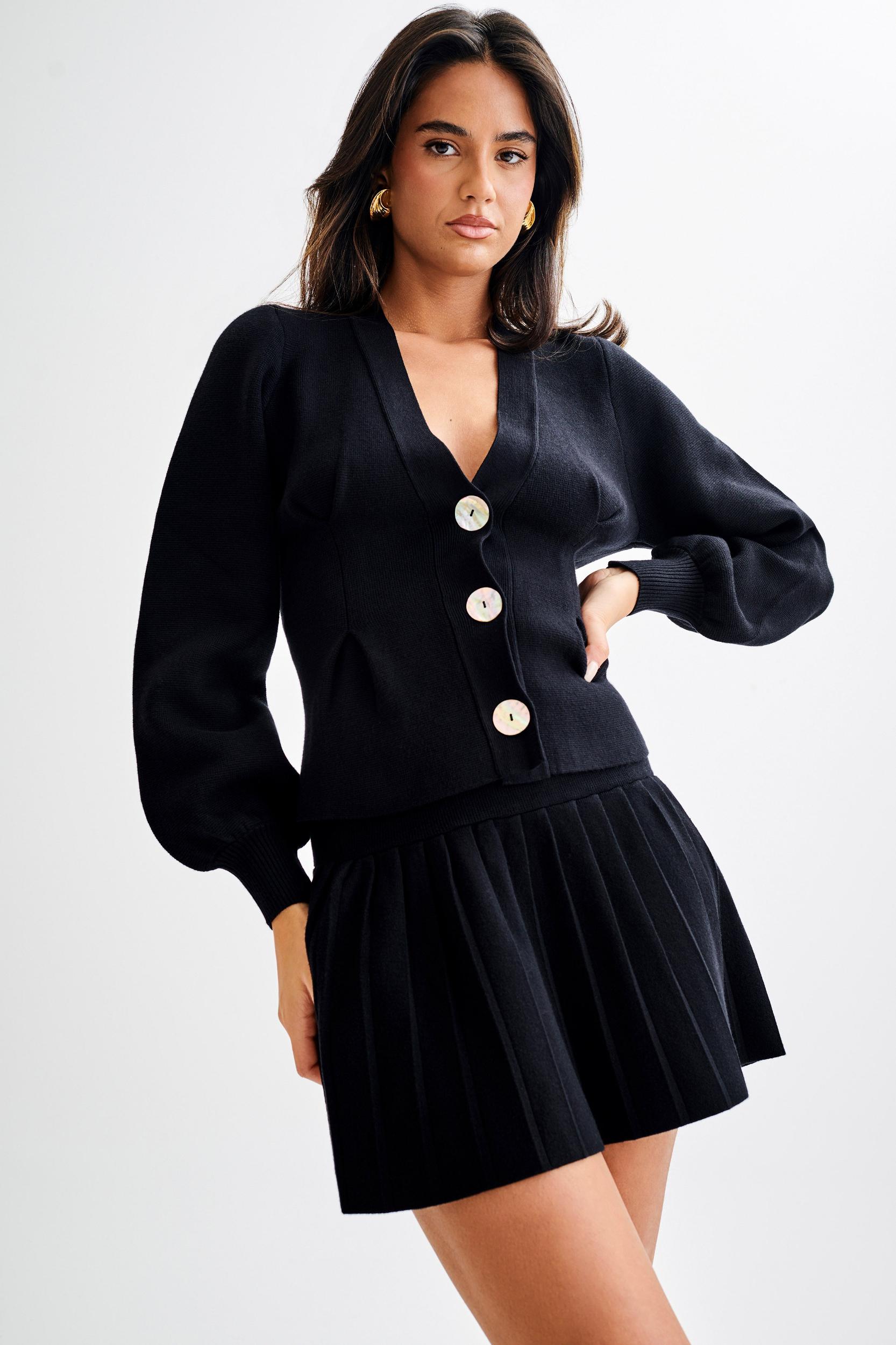 Beverly Knit Pleated Mini Skirt - Black Product Image