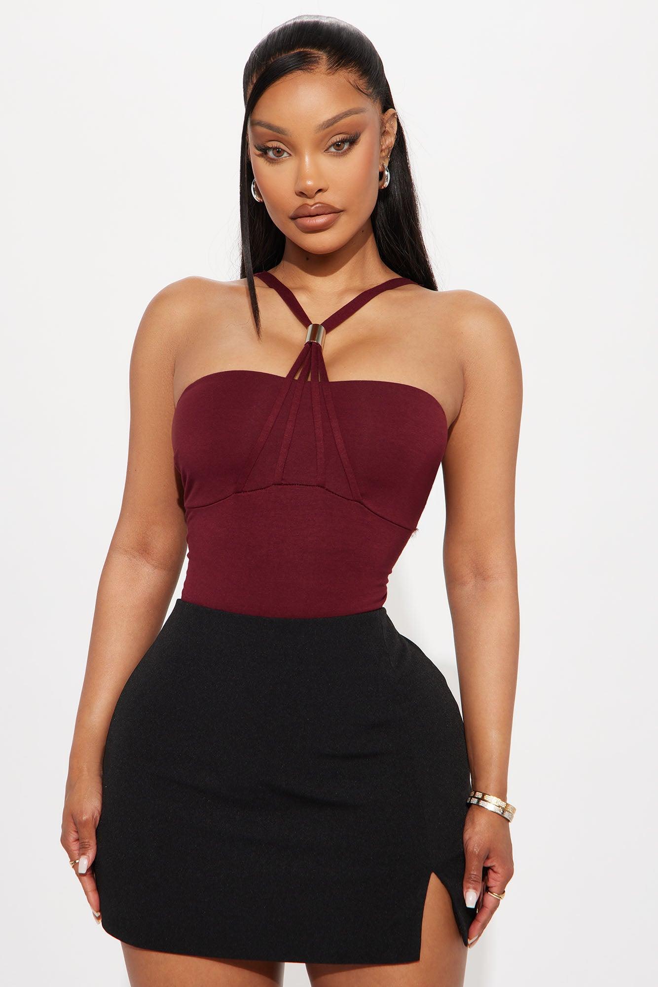 Xia Y-Neck Bodysuit - Burgundy Product Image
