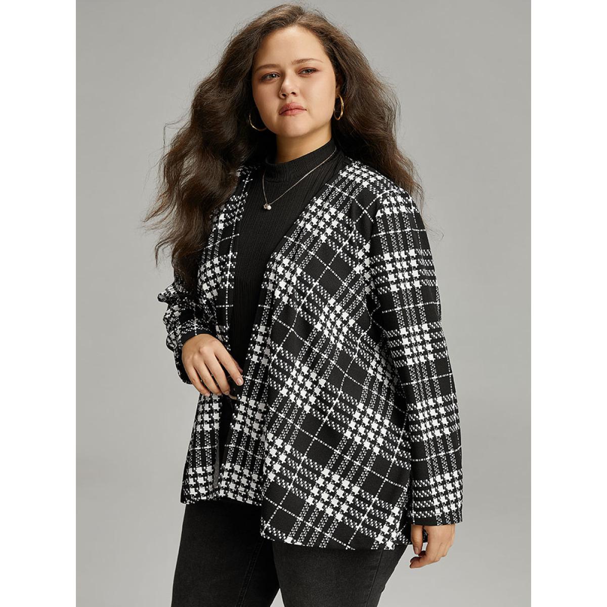 Plus Size Plaid Belted Asymmetrical Hem Coat Women Black Elegant Belted Ladies Dailywear Winter Coats BloomChic 18-20/2X Product Image