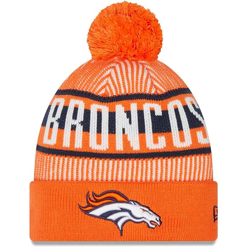 Men's New Era Orange Denver Broncos Striped Cuffed Knit Hat with Pom Product Image