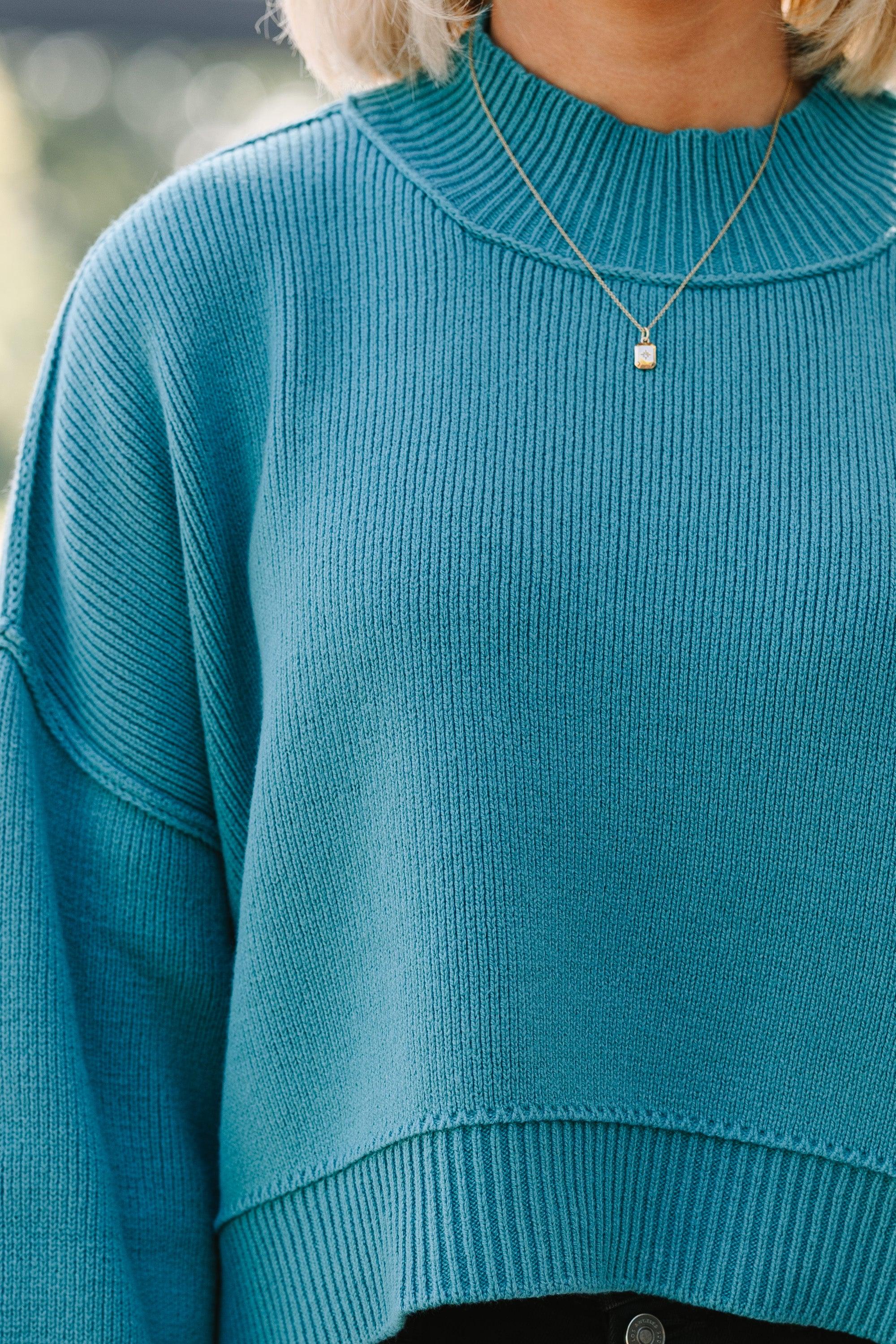 Where I Am Dusty Teal Blue Cropped Sweater Female Product Image