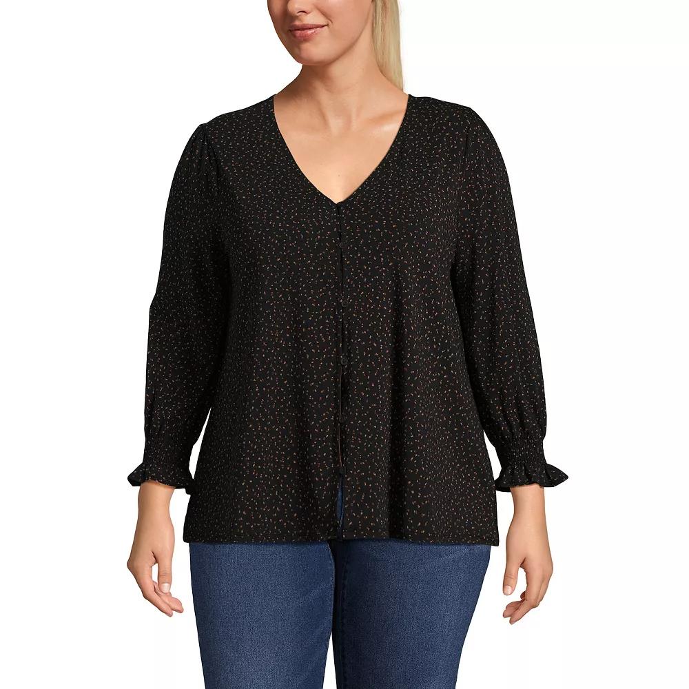 Plus Size Lands End 3/4 Sleeve Lightweight Jersey Button Front Top, Womens Product Image