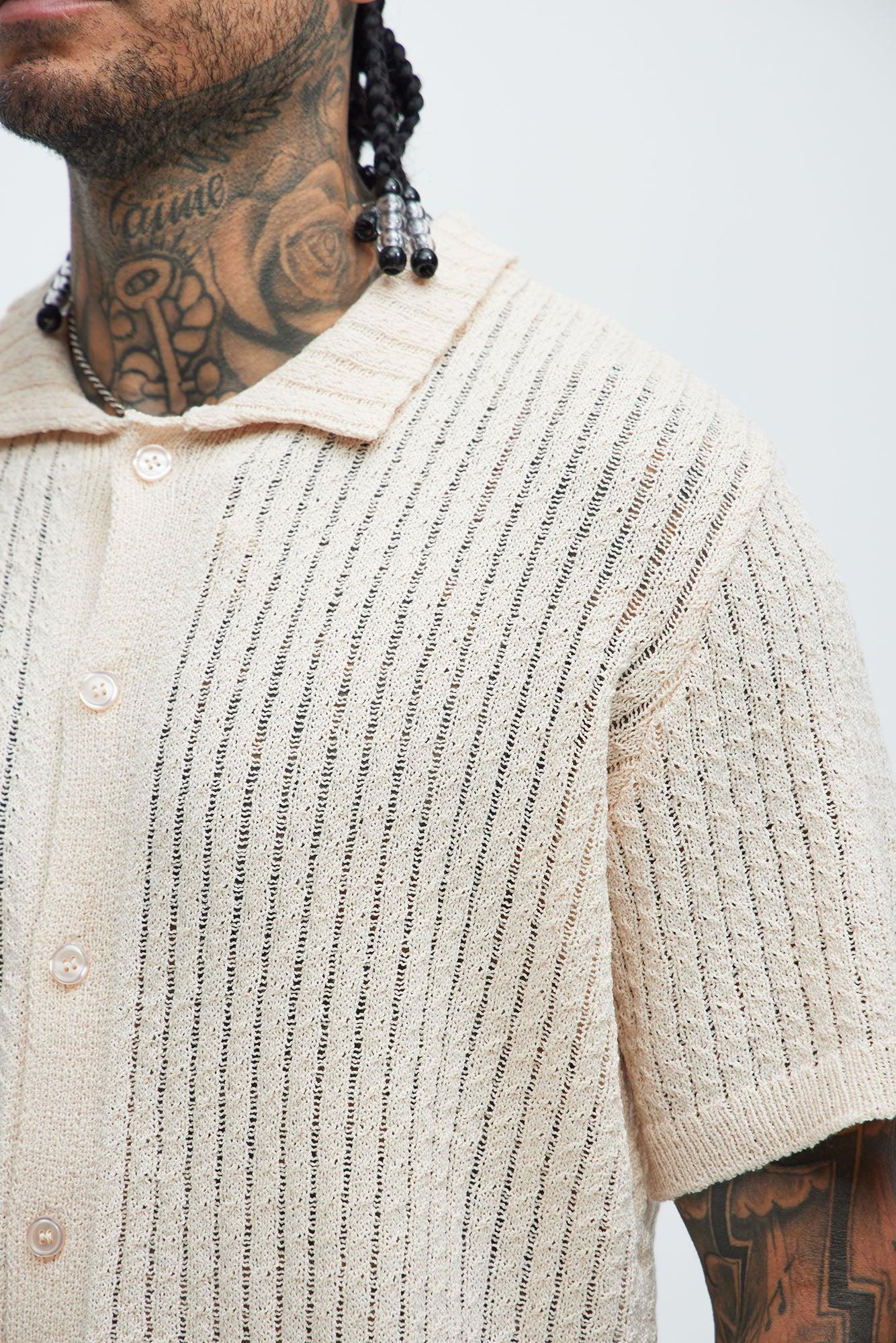 Perez Stripe Knit Shirt - Cream Product Image