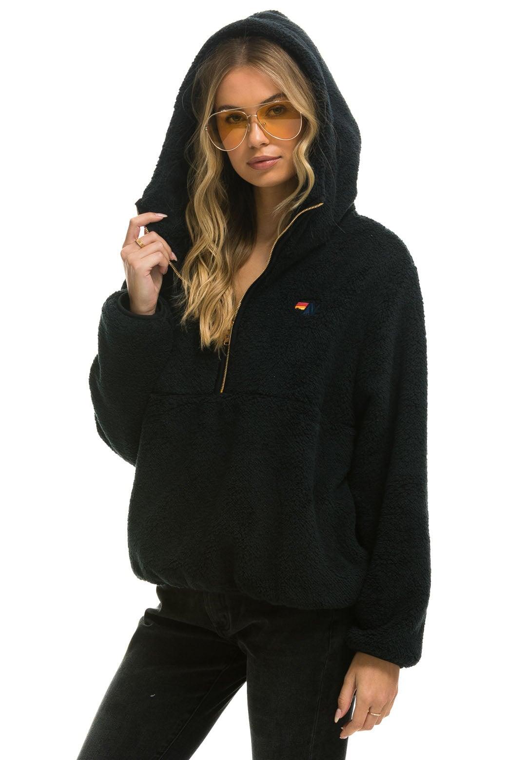 TEDDY APRES  HOODED HALF ZIP JACKET - BLACK Female Product Image