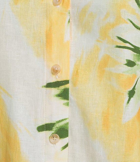 Investments Woven Pineapple Print Long Sleeve Point Collar Button Front Top Product Image