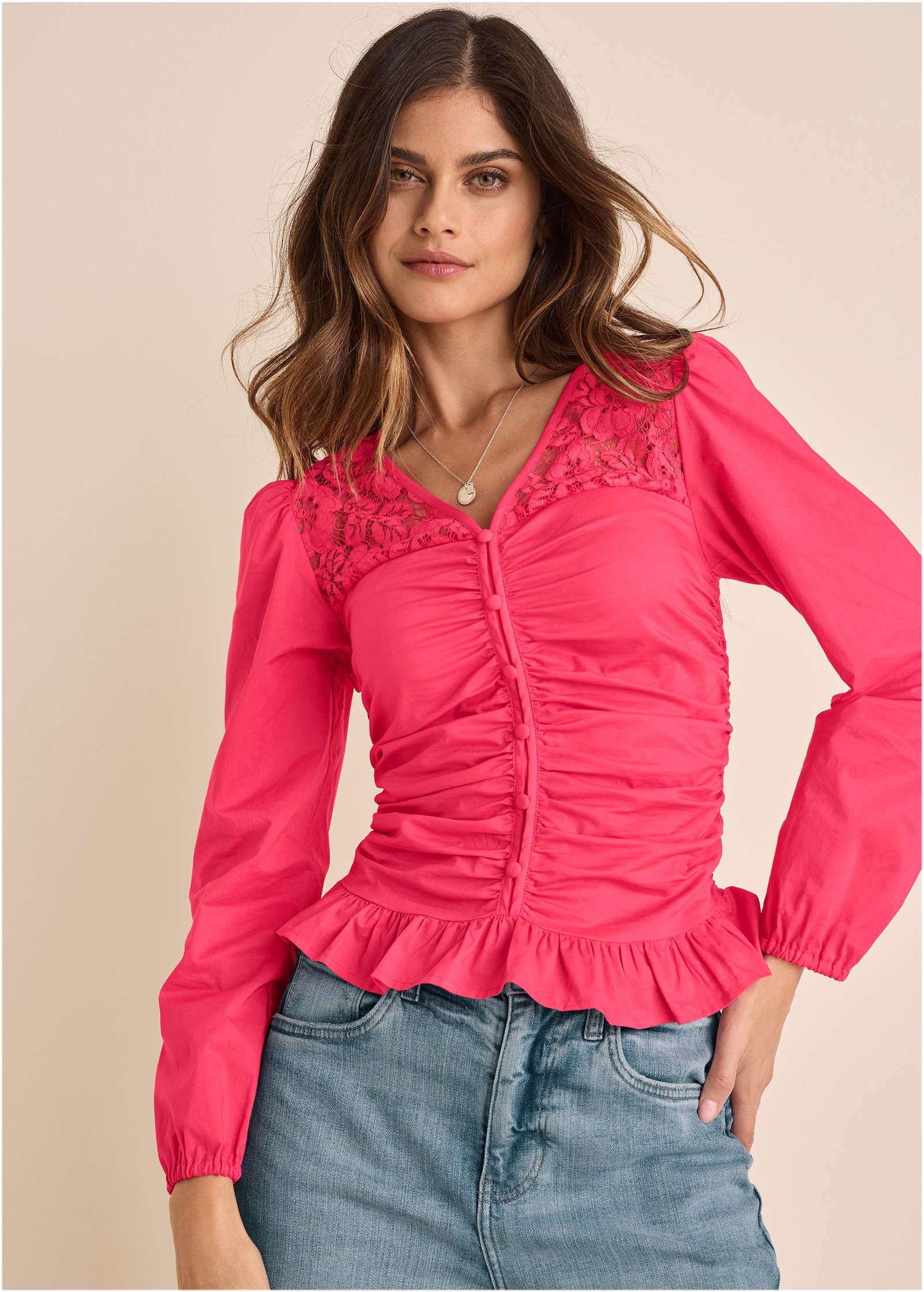 Lacquared Lace Long Sleeve - Azalea Product Image