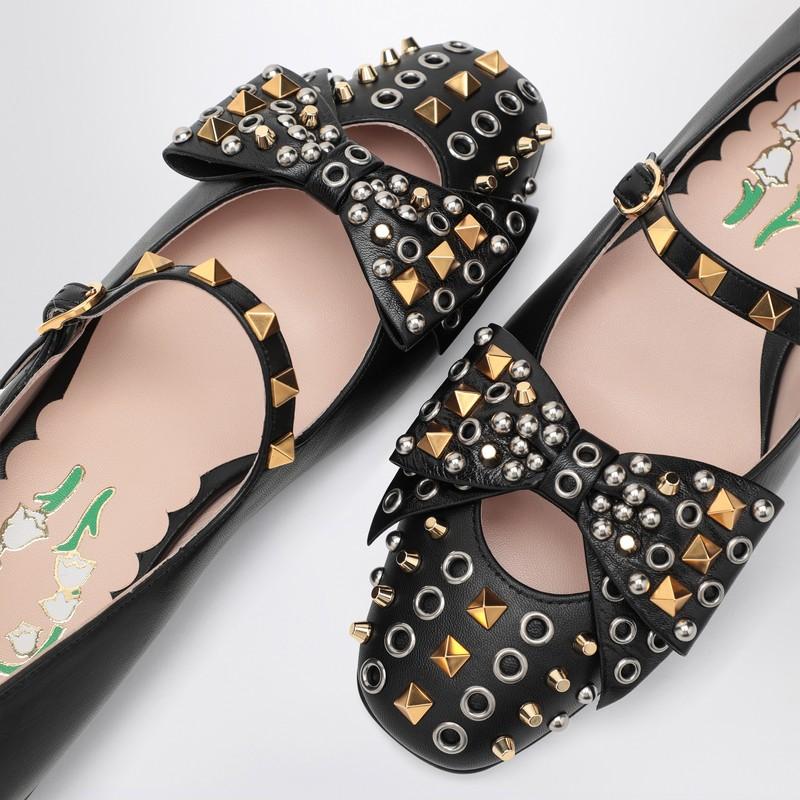 VALENTINO GARAVANI Mary-jane Bowow Ballerina In Kidskin With Studs Woman Black 35 In Multi Product Image