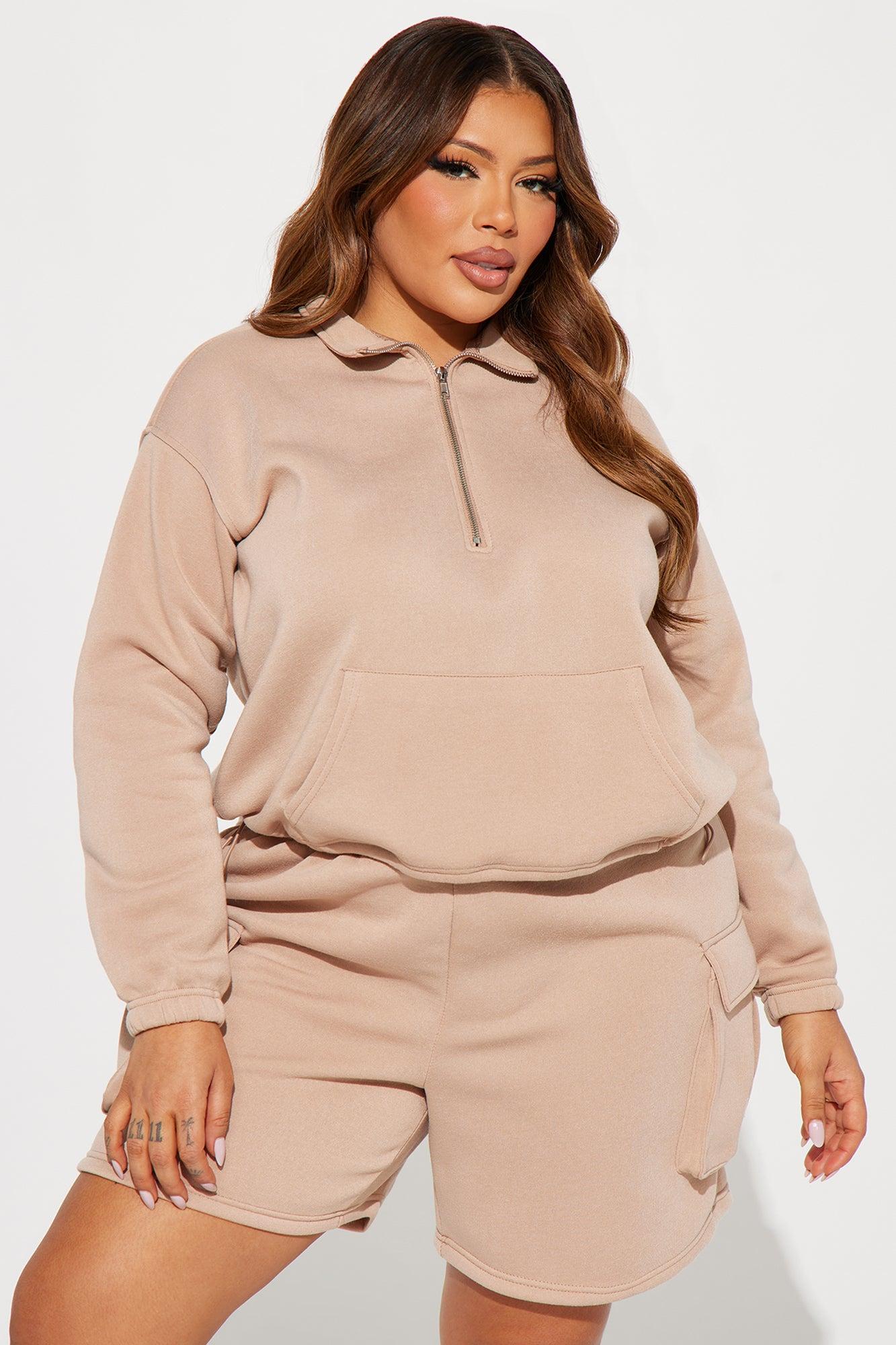 Carrie Fleece Cargo Short Set - Taupe Product Image