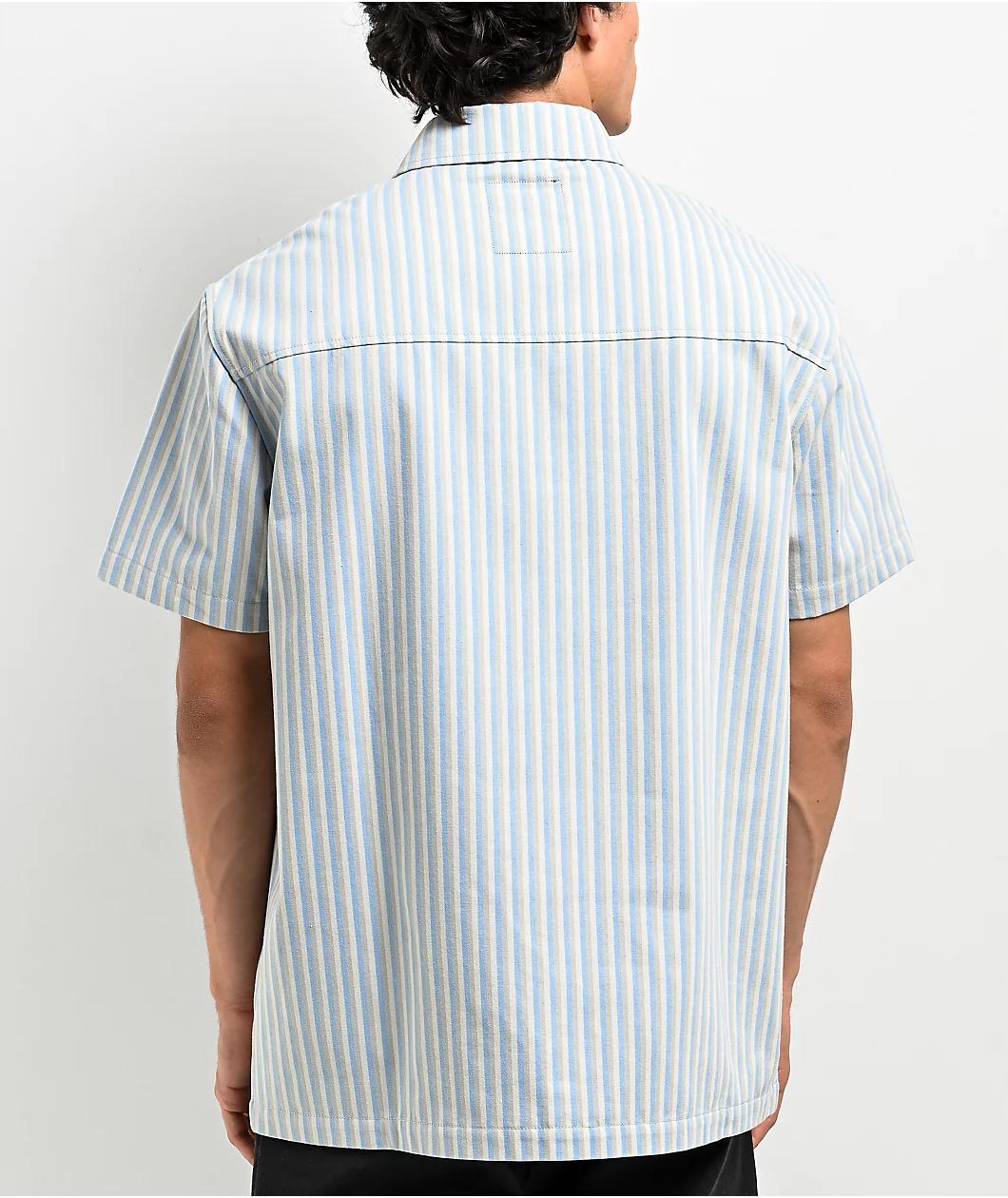 Empyre Motive Striped Blue Short Sleeve Shirt Product Image